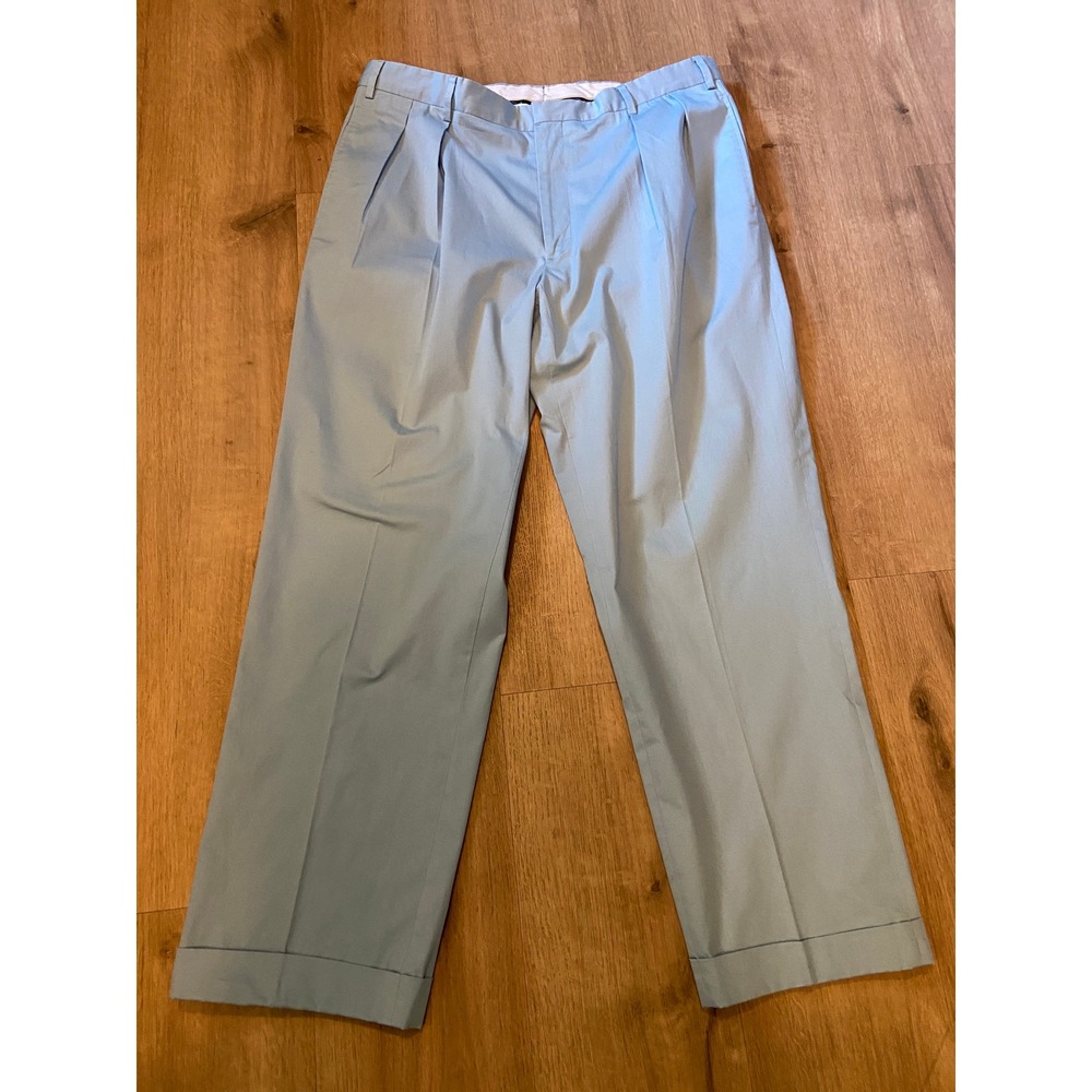 Ben Silver Charleston Pleated Pants 37 Light Blue Cuffed Italy Cotton Never Worn